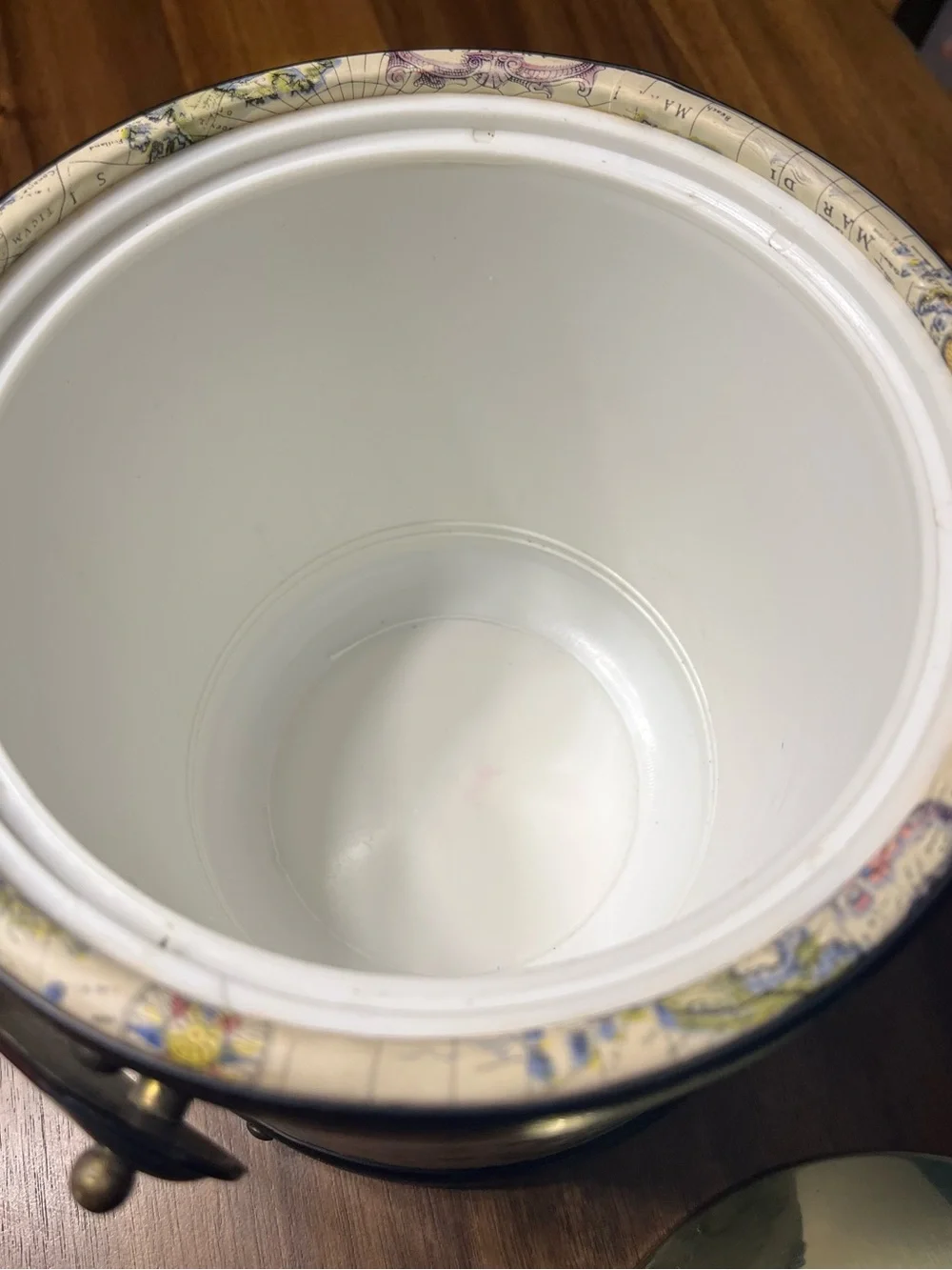 Decorative Brass-Lid Map Print Accent Ice  Bucket Cream and Gold